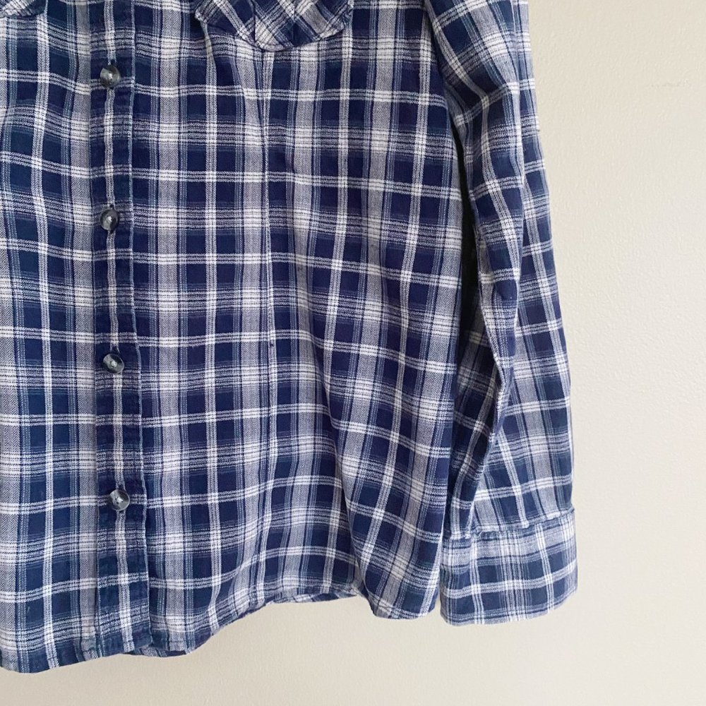 Eddie Bauer blue plaid flannel button down top - Picture 2 of 5